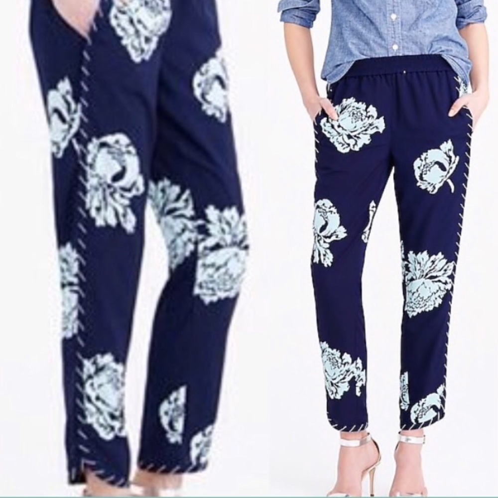 J. CREW Reese Pull-On Pant Navy Peony Tux Stripe